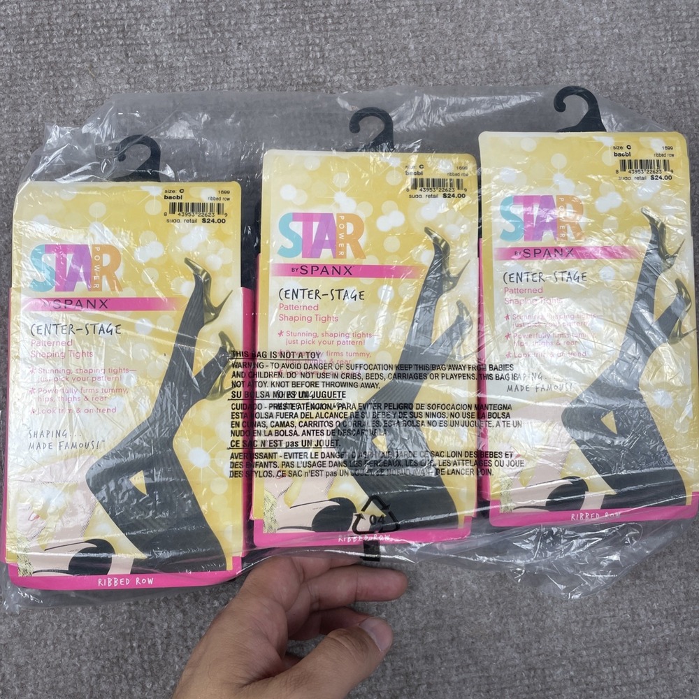 Star Power by Spanx Center Stage Ribbed Row Pattern Shaping Tights Size C 3-Pack